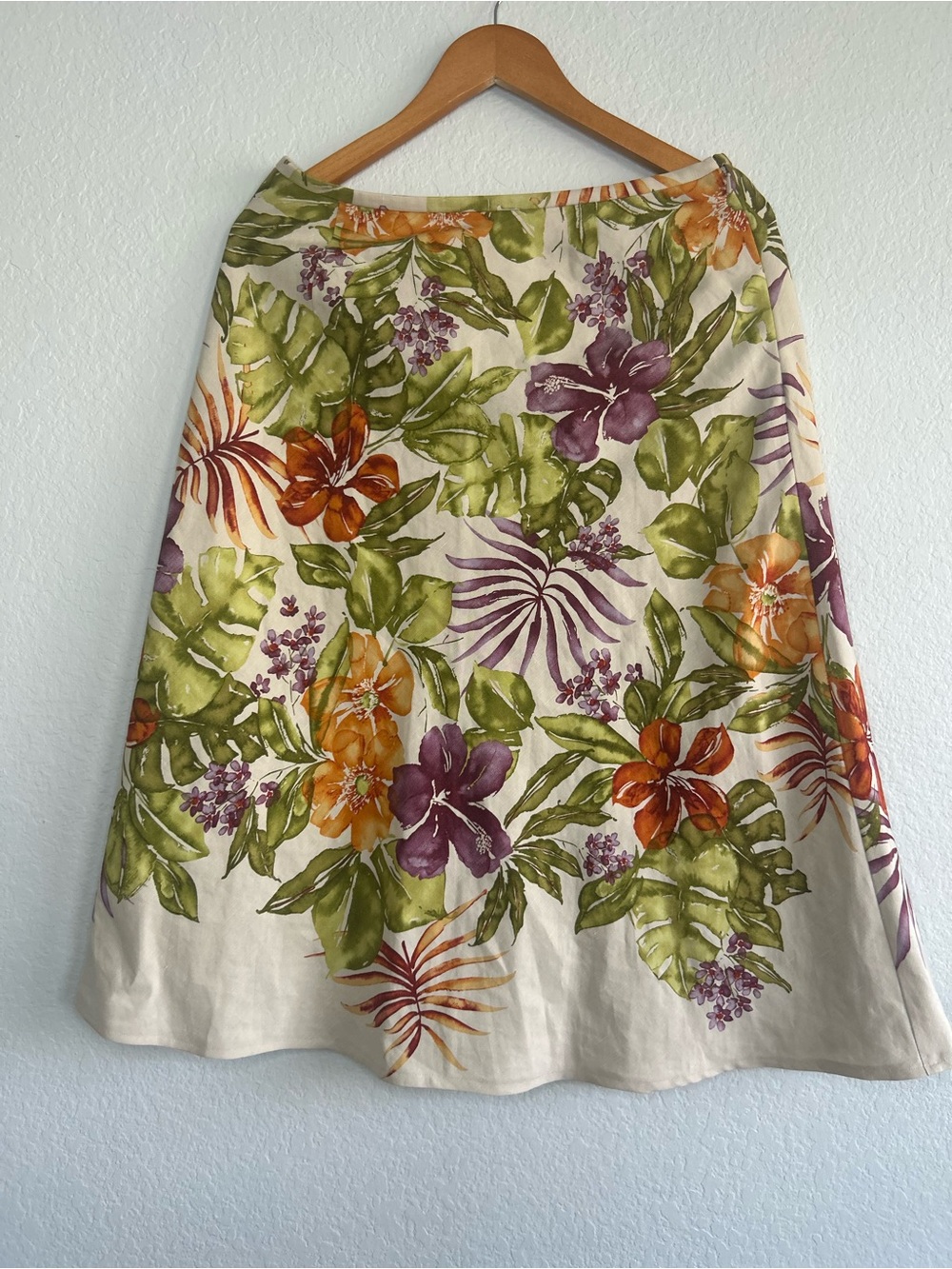 Talbots Linen Floral Cream A-Line Skirt with Tropocal Print, size 10